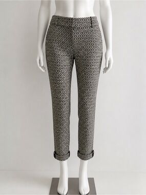 Ann Taylor Factory Curvy Pants Size 2 | Black & Gold Patterned Ankle Dress Pants